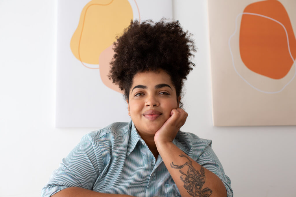 Professional woman working at home office